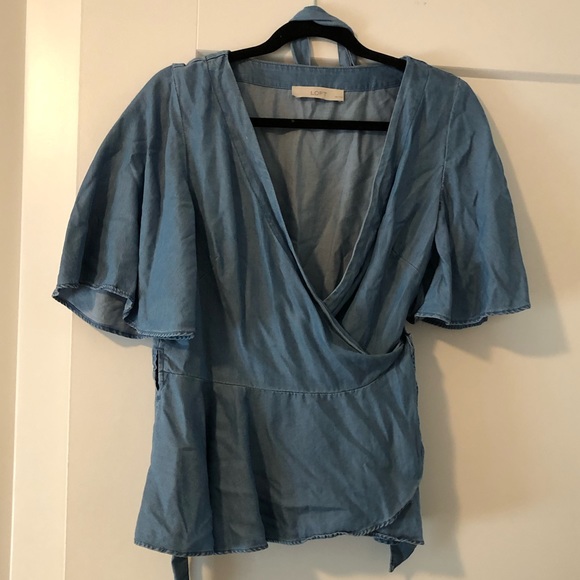 loft chambray wrap top